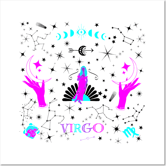 Virgo Zodiac Design Black Stars Wall Art by Pink Syrup Workshop